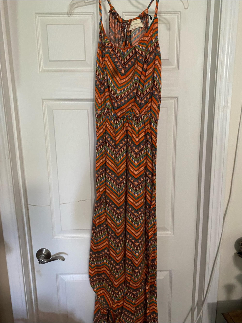 Bobbie Brooks Orange Chevron Maxi Dress with Multicolor Pattern